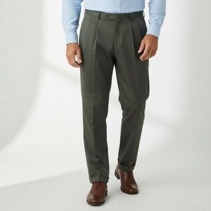 Savane Mens Sage Green Pleated Cuffed Dress Pants 34W x 32L D52789